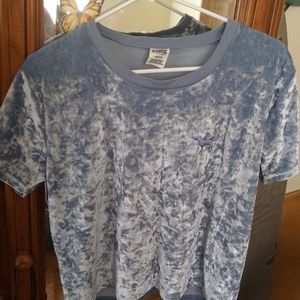 Sky blue scrunch velvet VS Pink crop top